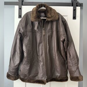 Vintage Vilanto Men's Brown Leather Jacket With Faux Fur Lining Size XXXL